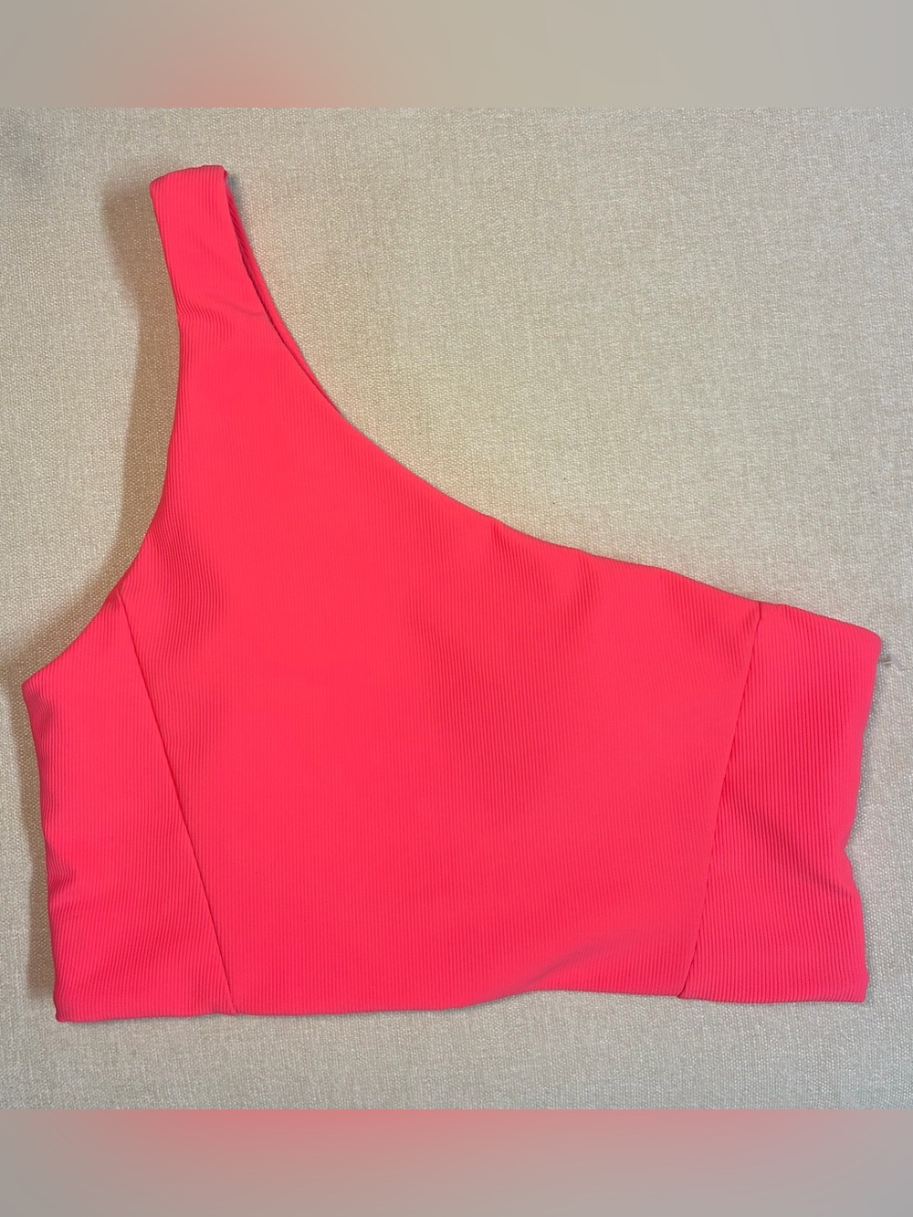 WILO The Label One Shoulder Ribbed Sports Bra Medium Neon Coral Pink
